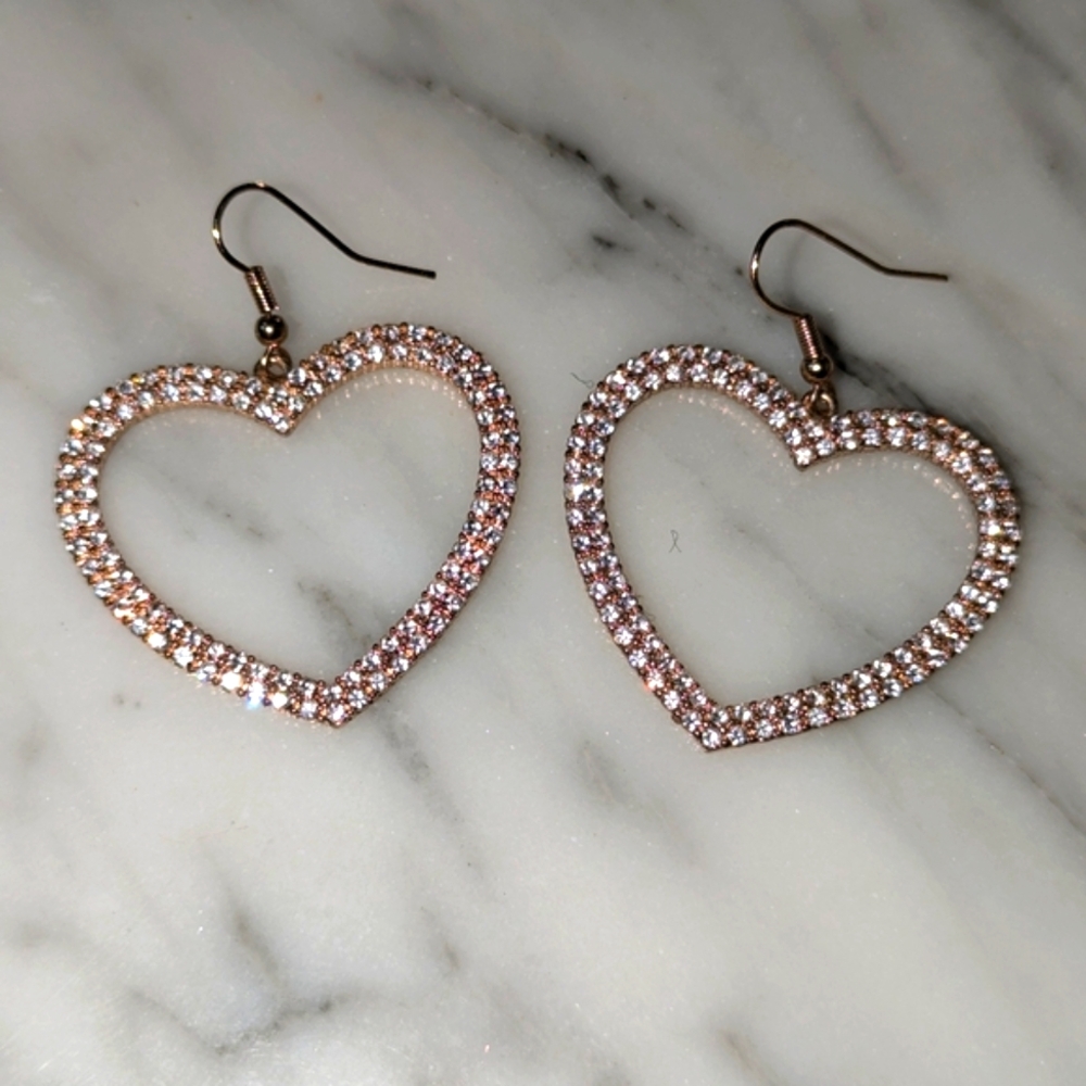 Sparkling Heart shaped CZ Earrings - Picture 5 of 15